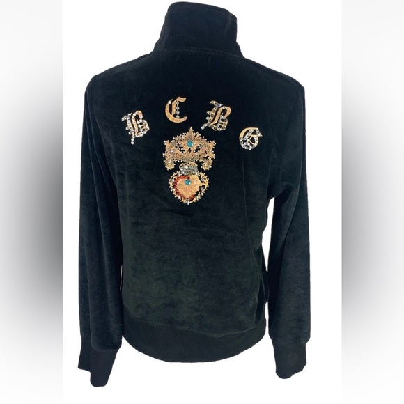 BCBG MAXAZRIA Jackets & Blazers - Y2K Vintage BCBG MaxAzria Velour Embellished Black Track Jacket Women Sz Large